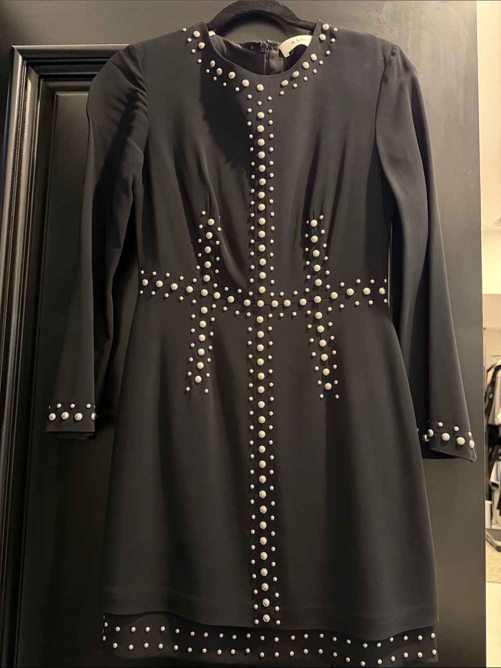 A.L.C. Black Long-Sleeve Studded Mini Dress